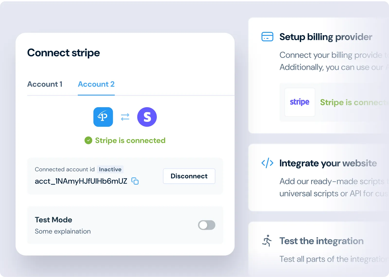Onboarding step: connecting Stripe as the billing provider